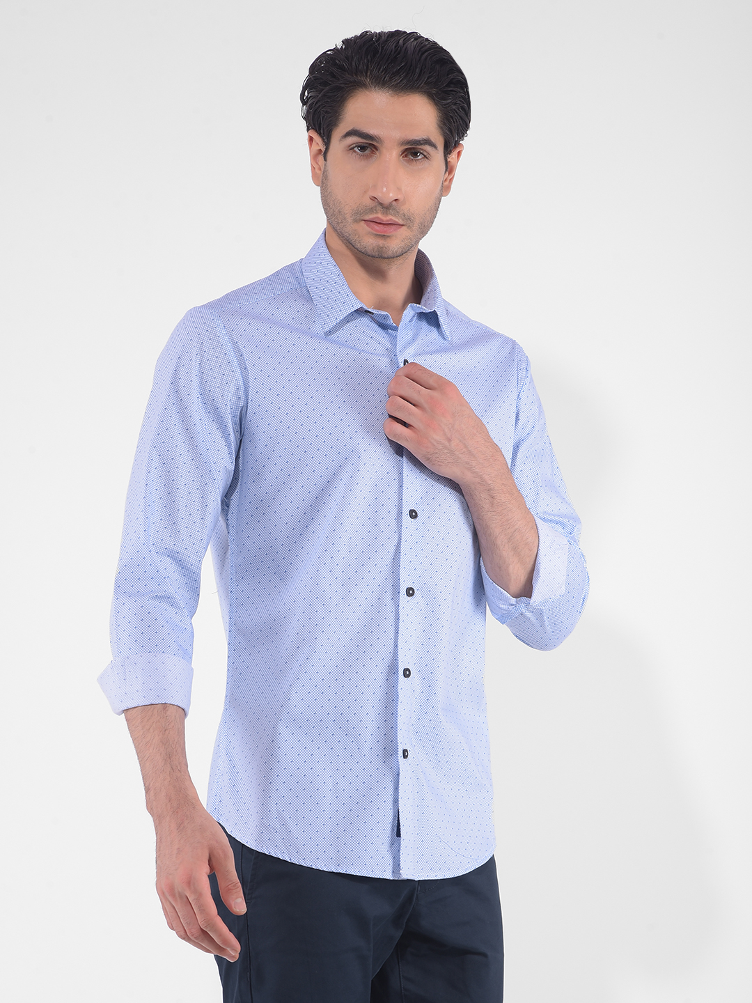Numero Uno Men Polka Print Blue Shirt